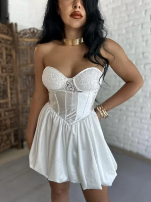 Kadın Üst Korse Detaylı Bağçıklı Saten Balon Elbise