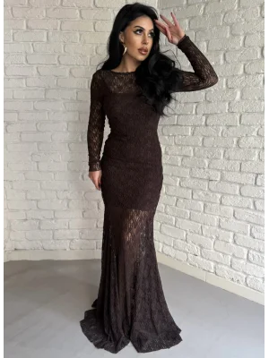 Kadın Uzun Dantelli İçerisi Astarlı Elbise