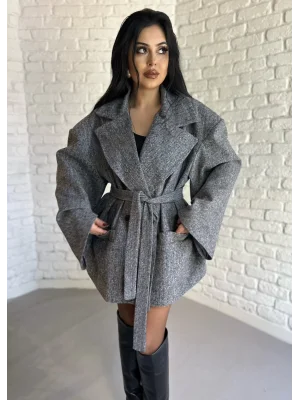 Kadın Vatkalı Balıksırtı Desen Astarlı Kaban