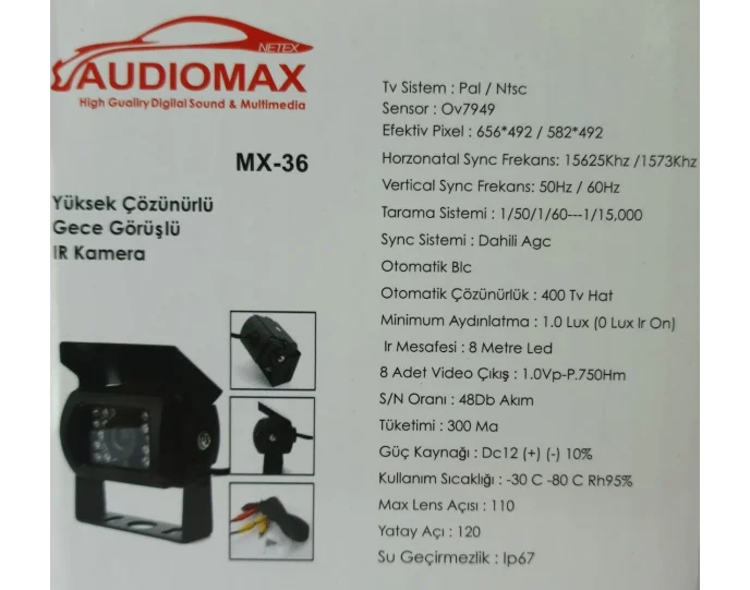 Audiomax Mx 36 Araç Kamerası Gece Görüşlü