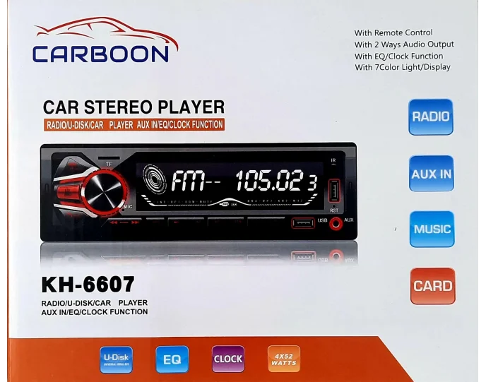 Carboon KH 6607 Geniş Ekranlı 7 Renkli Çift Usbli 4×52W Oto Teyp