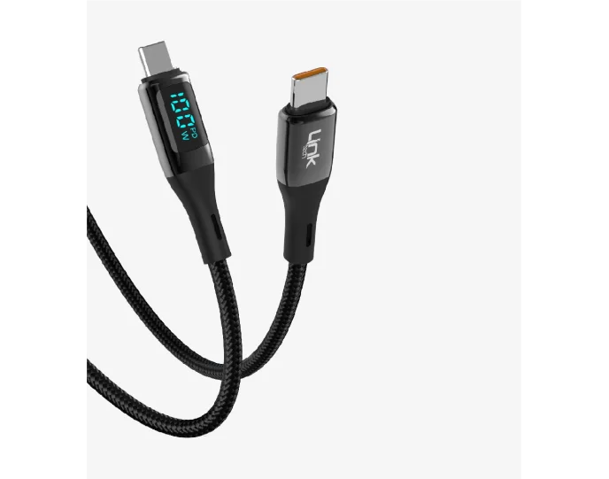 Linktech LCA-K680 Dijital Göstergeli Çinko Başlı Çift Type-C Şarj Kablosu