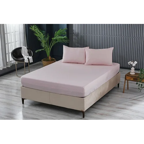 Colourful Fitted Çarşaf Çift Kişilik - Pudra