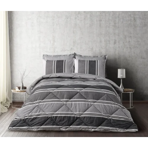 Easy Cotton Comforter Set Listra Çift Kişilik - Gri