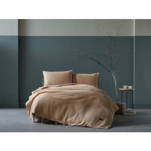 İpliği Boyalı Ahenk Nevresim Takımı Çift Kişilik - Bej