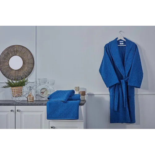 Luxury Bornoz S/M - 110 cm - Mavi