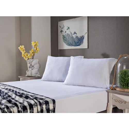 Penye Çarşaf Seti Çift Kişilik - Beyaz