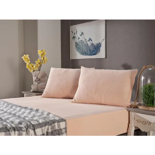 Penye Çarşaf Seti Çift Kişilik - Somon