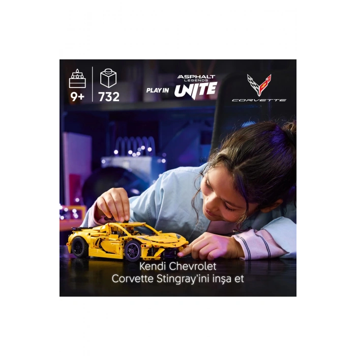 ® Technic Chevrolet Corvette Stingray 42205 - 9+ Çocuklar için Oyuncak Yapım Seti (732P)