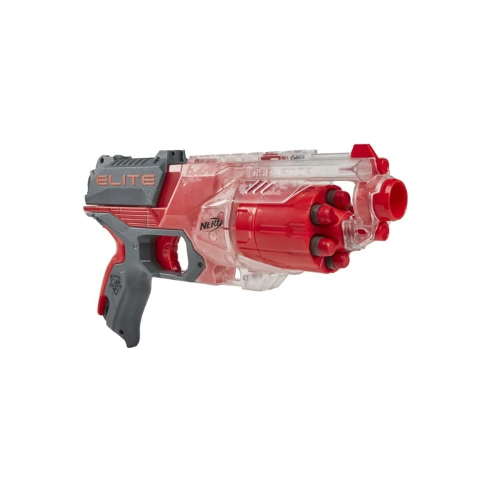 Nerf Elite Disruptor Blaster, 6-Dart Davul, 6 Elite Dart, Hızlı Ateş, Yarı Saydam Kırmızı