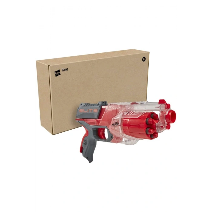 Nerf Elite Disruptor Blaster, 6-Dart Davul, 6 Elite Dart, Hızlı Ateş, Yarı Saydam Kırmızı