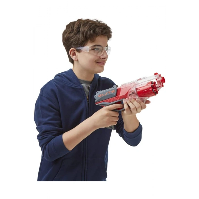 Nerf Elite Disruptor Blaster, 6-Dart Davul, 6 Elite Dart, Hızlı Ateş, Yarı Saydam Kırmızı