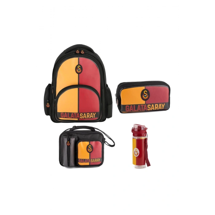 Lisanslı Parçalı Suni Deri Okul Sırt Çanta Seti 4 Lü Çanta Seti