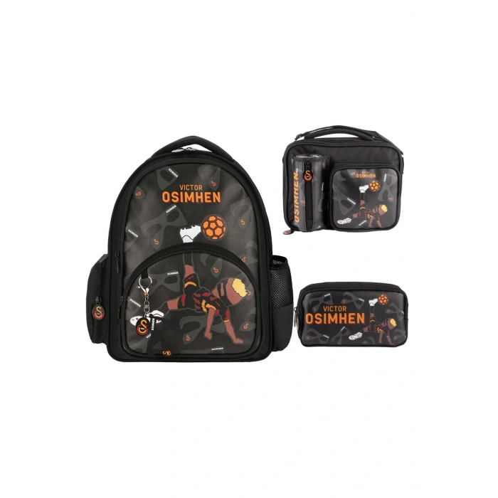 3 Bölmeli Victor Osimhen Suni Deri Okul Çantası + Beslenme Çantası + Kalemlik