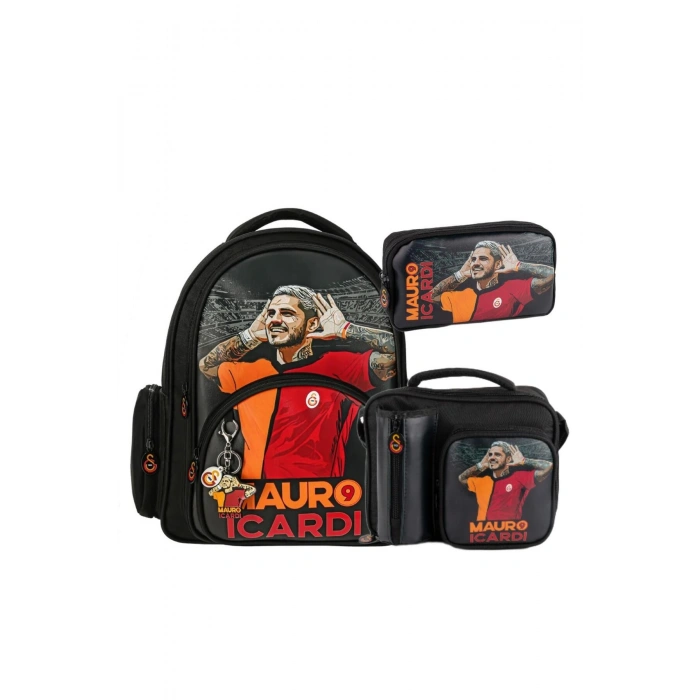 3 Bölmeli Mauro Icardi Suni Deri Okul Çantası + Beslenme Çantası + Kalemlik