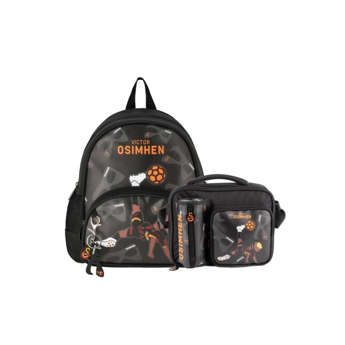 2 Bölmeli Victor Osimhen Suni Deri Anaokulu Çantası + Beslenme Çantası