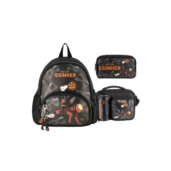 2 Bölmeli Victor Osimhen Suni Deri Anaokulu Çantası + Beslenme Çantası + Kalemlik