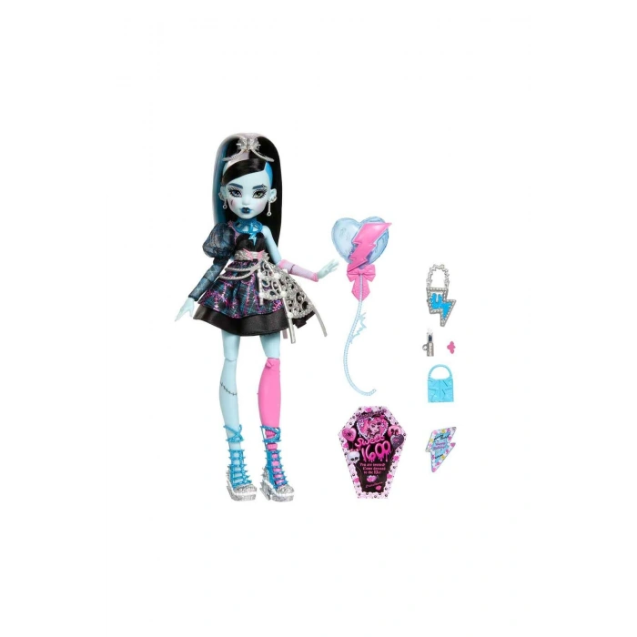 ® DOĞUM GÜNÜ™ FRANKIE STEIN™ Bebek Parti elbiseli ve bir elinde balonla JBG75