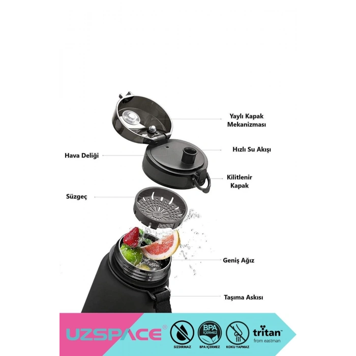 1000ml Yeni Çift Renkli Sızdırmaz BPA İçermez Kilitlenebilir Kapaklı Motivasyonel Tritan Su Matarası