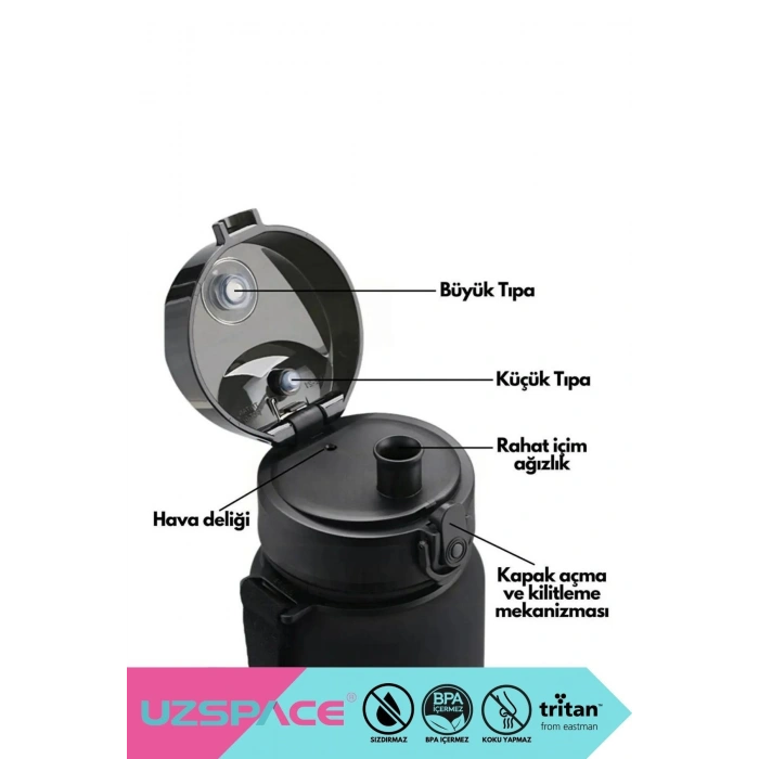 1000ml Yeni Çift Renkli Sızdırmaz BPA İçermez Kilitlenebilir Kapaklı Motivasyonel Tritan Su Matarası