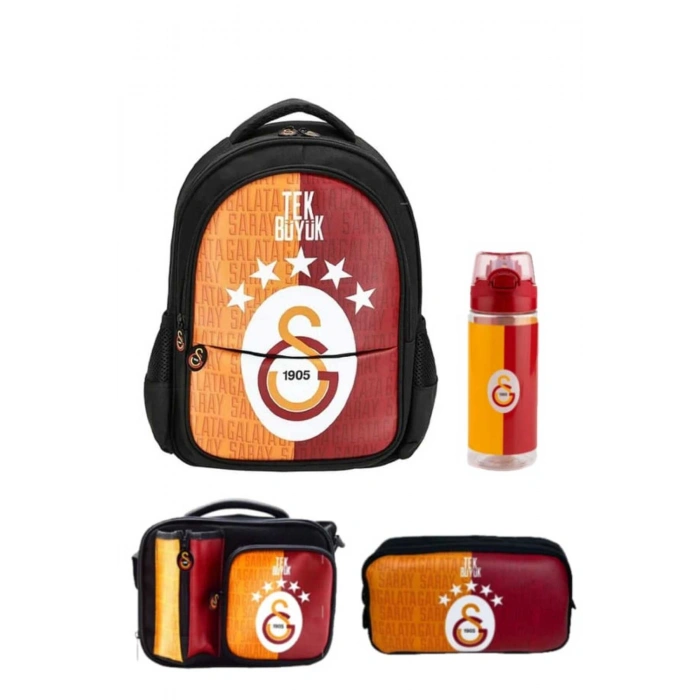 Beş Yıldız Lisanslı Çok Bölmeli Fermuarlı Okul Sırt Çantası Set Çanta Kalemlik Beslenme ve Suluk