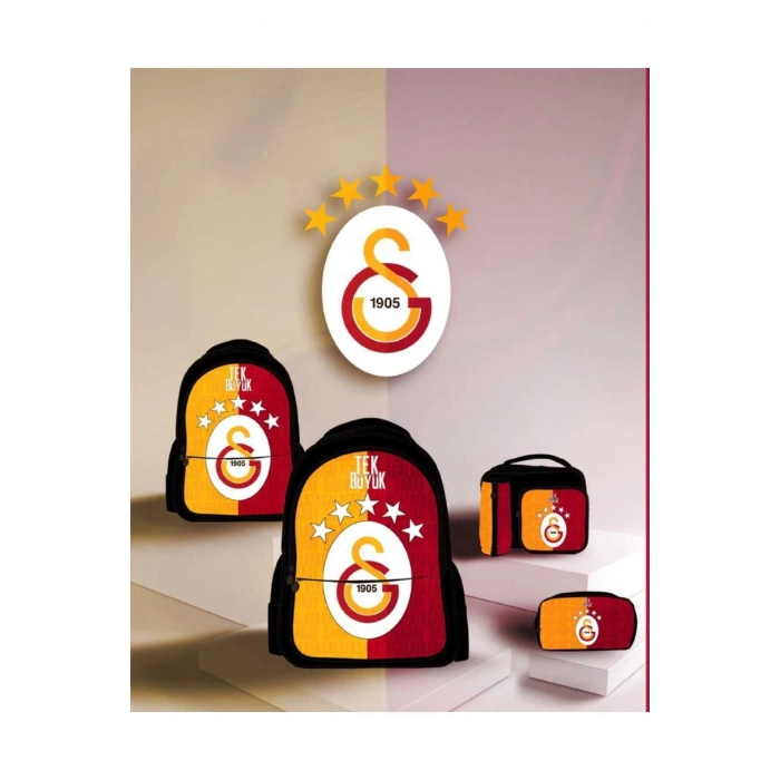 Beş Yıldız Lisanslı Çok Bölmeli Fermuarlı Okul Sırt Çantası Set Çanta Kalemlik Beslenme ve Suluk