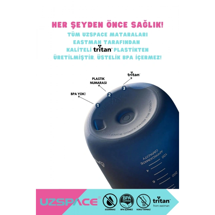 1000ml Yeni Çift Renkli Sızdırmaz BPA İçermez Kilitlenebilir Kapaklı Motivasyonel Tritan Su Matarası