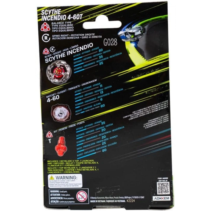 X Scythe Incendio 4-60T Başlangıç Seti + Fırlatıcı - Takara Tomy Orijinal Oyuncağı