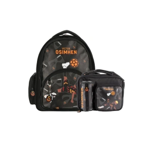3 Bölmeli Victor Osimhen Suni Deri Okul Çantası + Beslenme Çantası