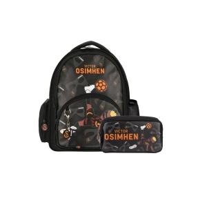 3 Bölmeli Victor Osimhen Suni Deri Okul Çantası + Kalemlik