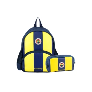 2 Bölmeli Çubuklu Arma Baskılı Suni Deri Anaokulu Çantası + Kalemlik