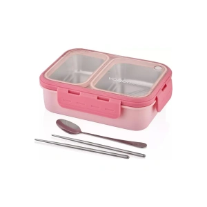 İki Bölmeli Çelik Beslenme Kabı Pembe 700 ml Vgn 7096