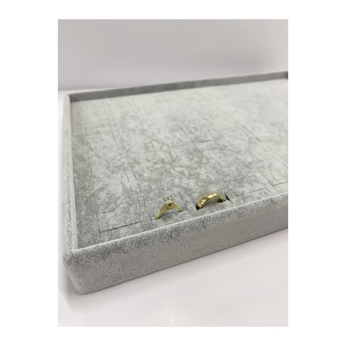 Yerli Üretim Süet Kumaş Gri Renk 34/24 Cm Çekmece Ici Batırmalı Yüzük Standı