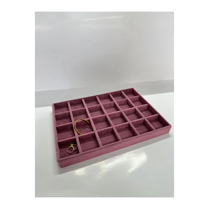 Yerli Üretim Süet Kumaş Bordo Renk 34 Cm / 24 Cm 24 Bölmeli Çekmece Içi Takı Standı