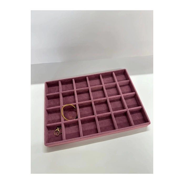 Yerli Üretim Süet Kumaş Bordo Renk 34 Cm / 24 Cm 24 Bölmeli Çekmece Içi Takı Standı