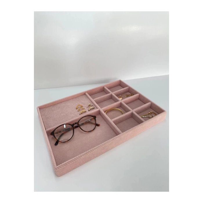 Yerli Üretim Sidney Model Keten Kumaş Pembe 34/24 Cm Çekmece Ici Takı Standı