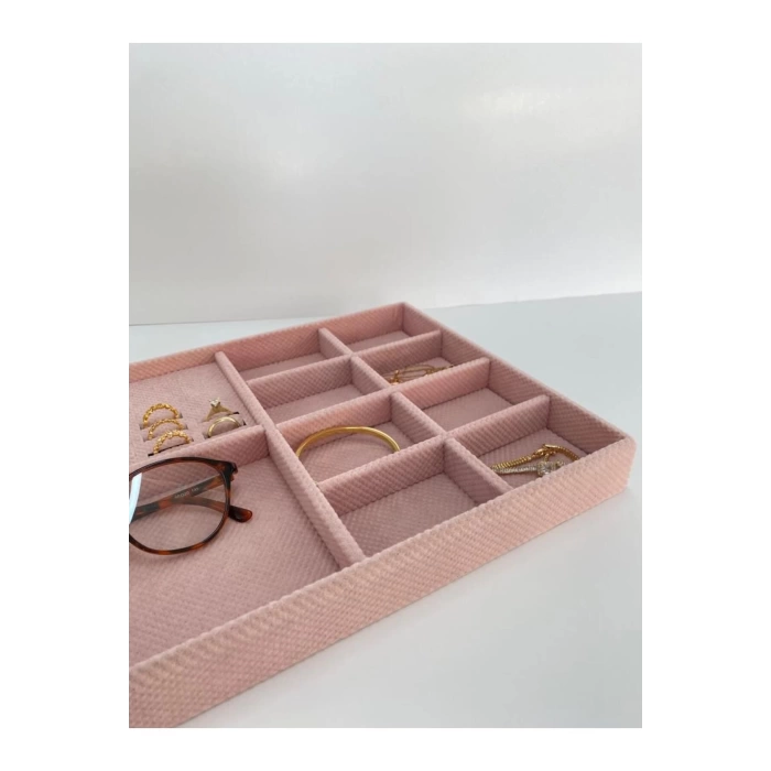 Yerli Üretim Sidney Model Keten Kumaş Pembe 34/24 Cm Çekmece Ici Takı Standı