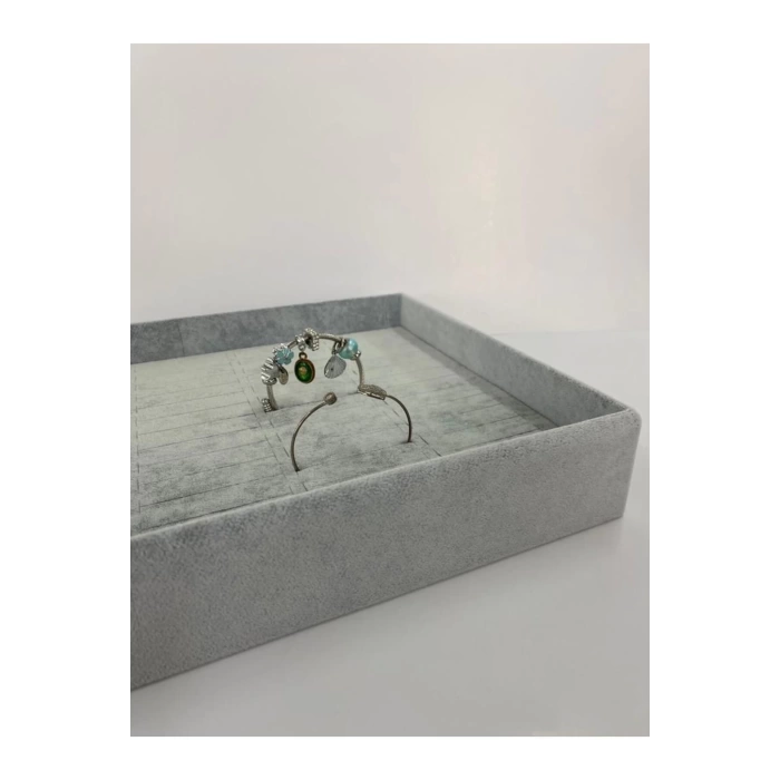 Yerli Üretim Süet Kumaş Gri Renk 34/24 Cm Batırmalı Çekmeçe Içi Bileklik Kelepçe Tablası