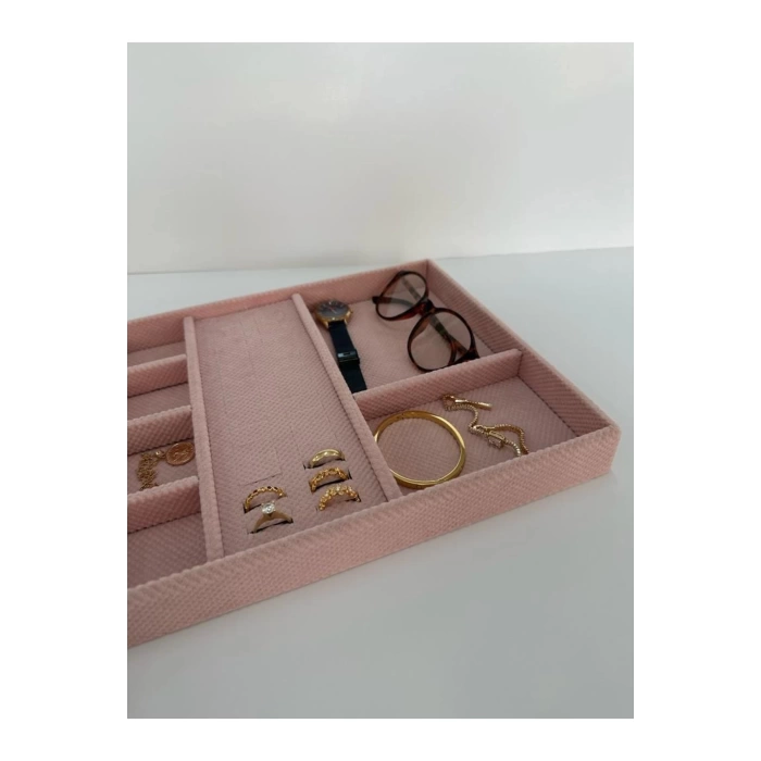Ankara Model Keten Kumaş Pembe Renk Mix Çekmece Ici Stand