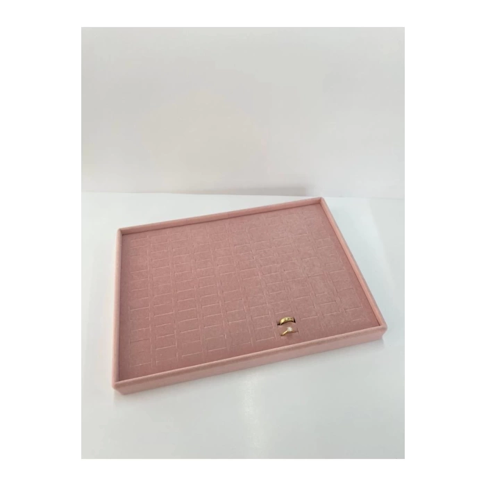 Yerli Üretim Süet Kumaş Pembe Renk Batırmalı Çekmece Içi Yüzük Tablası