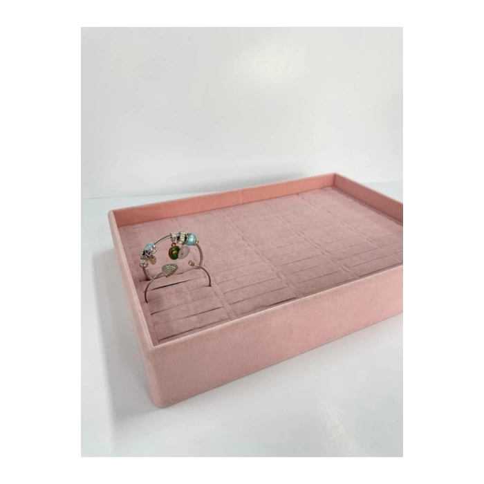 Yerli Üretim Süet Kumaş Pembe Renk 34/24 Cm Batırmalı Çekmeçe Içi Bileklik Kelepçe Tablası
