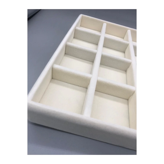 Yerli Üretim Süet Kumaş Krem Renk 34 Cm / 24 Cm 24 Bölmeli Çekmece Içi Takı Standı