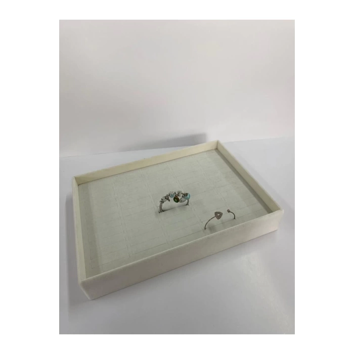 Yerli Üretim Süet Kumaş Krem Renk 34/24 Cm Batırmalı Çekmeçe Içi Bileklik Kelepçe Tablası