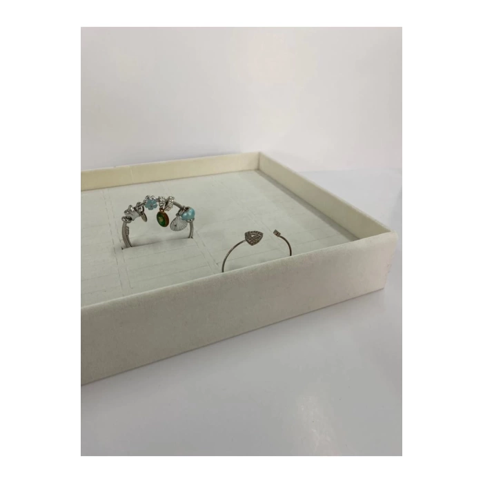 Yerli Üretim Süet Kumaş Krem Renk 34/24 Cm Batırmalı Çekmeçe Içi Bileklik Kelepçe Tablası