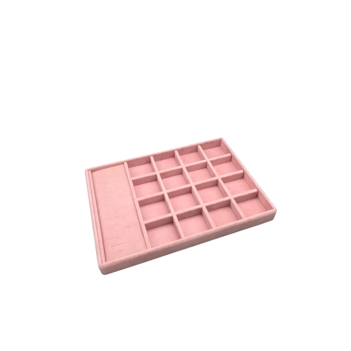 Yerli Üretim Amsterdam Model Süet Kumaş Pembe Renk 34/24 Cm Çekmece Ici Takı Standı
