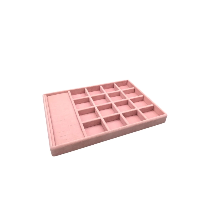 Yerli Üretim Amsterdam Model Süet Kumaş Pembe Renk 34/24 Cm Çekmece Ici Takı Standı