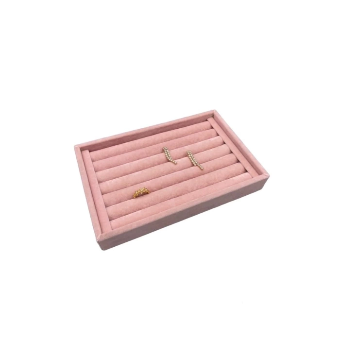 Yerli Üretim Küçük Boy Süet Kumaş Pembe Renk 22,5/14,5 Cm Rulo Çekmece Içi Yüzük Standı