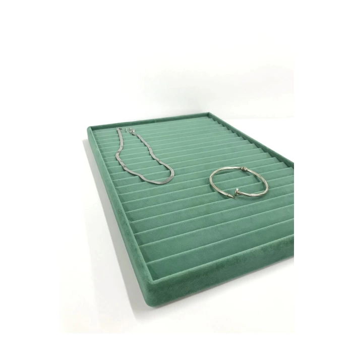 Yerli Üretim Madrid Model Süet Kumaş Yeşil Renk 34/24 Cm Kademeli Çekmece Ici Bileklik-kolye Standı