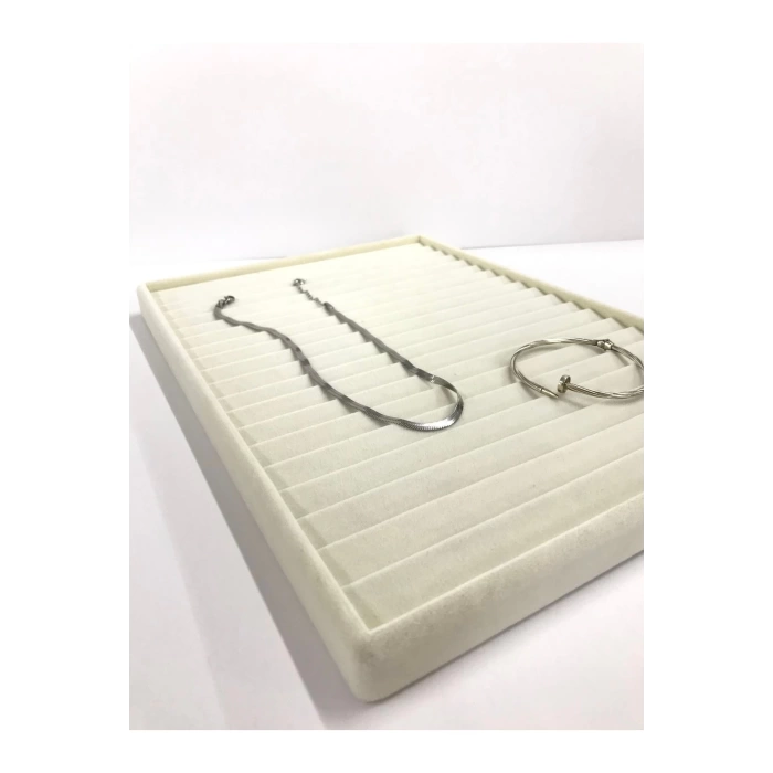 Yerli Üretim Madrid Model Süet Kumaş Krem Renk 34/24 Cm Kademeli Çekmece Ici Bileklik-kolye Standı