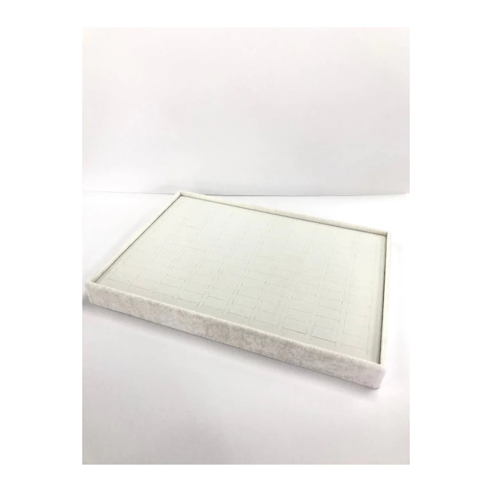 Yerli Üretim Süet Kumaş Krem Renk Batırmalı 34-24 Cm Çekmece Içi Yüzük Tabla Stand